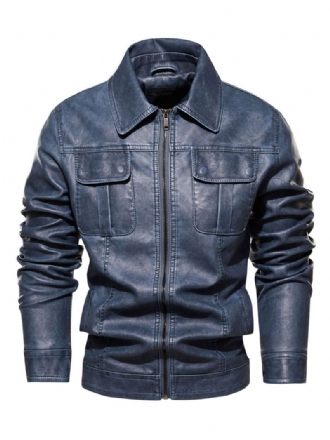 Skinnjakker For Menn Glidelås Pu-skinn Thicken Moto Fashion Layered Dazzling Blue