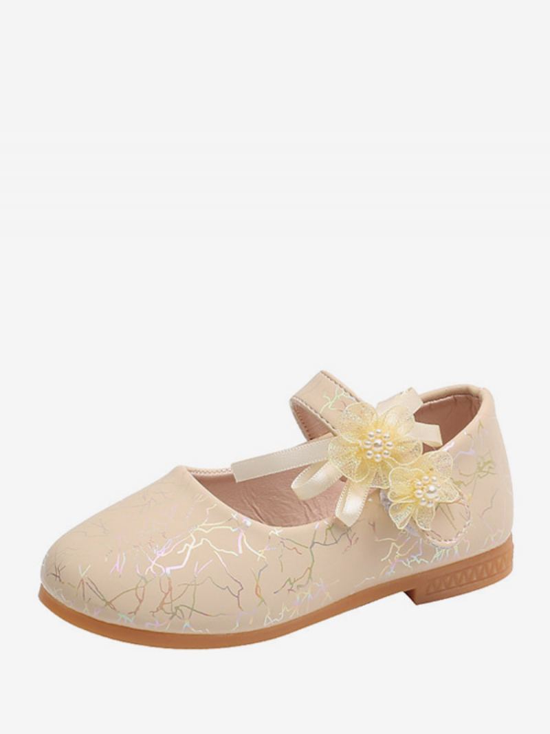 Blomsterjentesko Rosa Pu-skinnsløyfer Festsko Til Barn - Beige