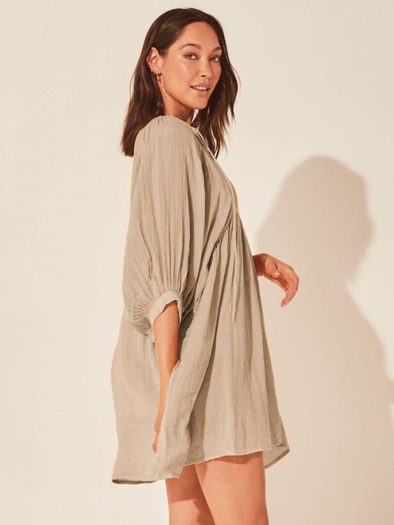 Boho-kjole For Kvinner Med Blonder Og Pyntet Krage Halve Ermer Overdimensjonert Sommerkjole - Lys Gul