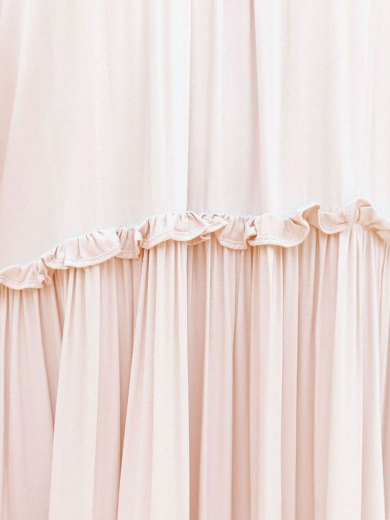 Dame Maxi Dress Off The Shoulder Ruffles Trim Uformelle Sommerkjoler - Rosa