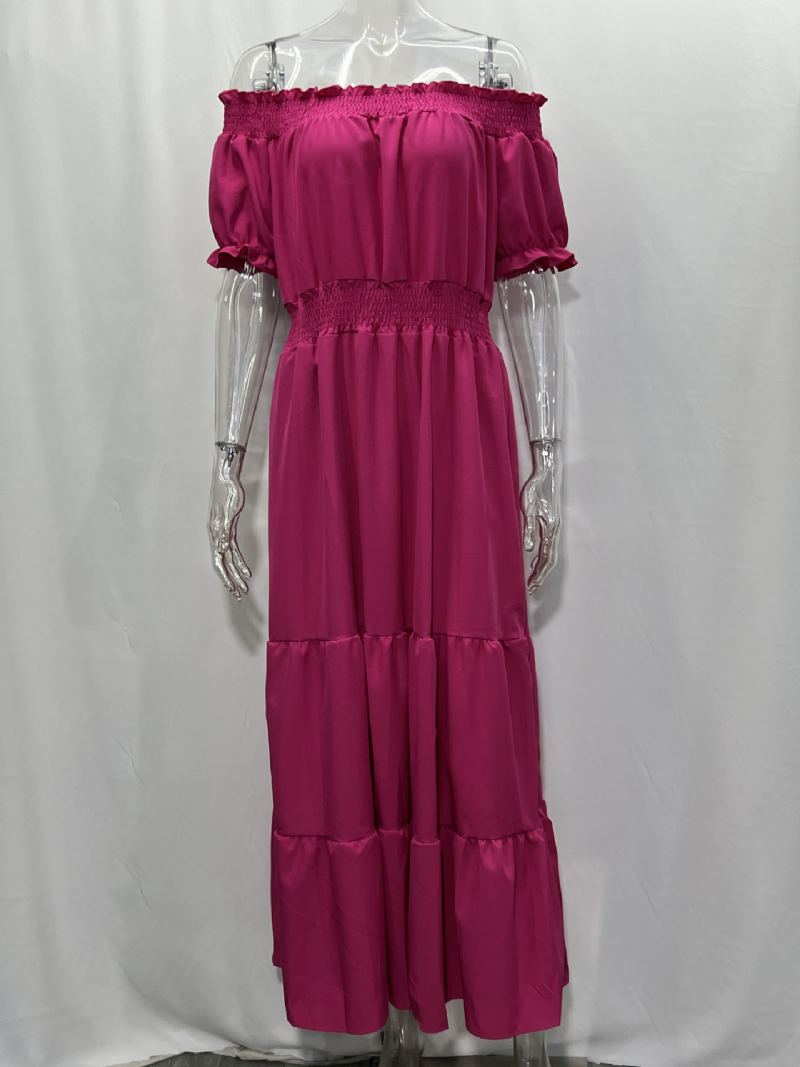 Kvinners Boho Dress Off The Shoulder Plisserte Lagdelte Uformelle Sommer-maxikjoler - Rose