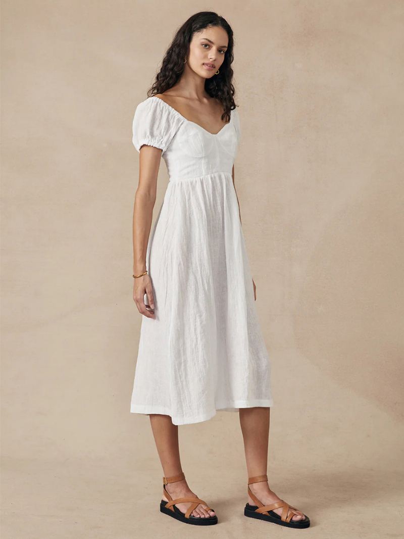 Kvinners Boho-kjole Bateau-hals Med Korte Ermer Blomstertrykk Plissert Sommerkjole - Hvit