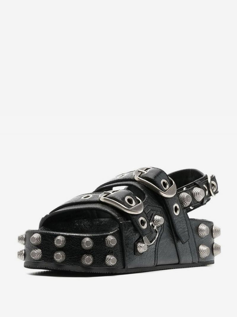 Herre Sommer Pu-skinnsandaler Spennestropp Nagle Punk Metalldekor Utendørs Fritidsplattformsko