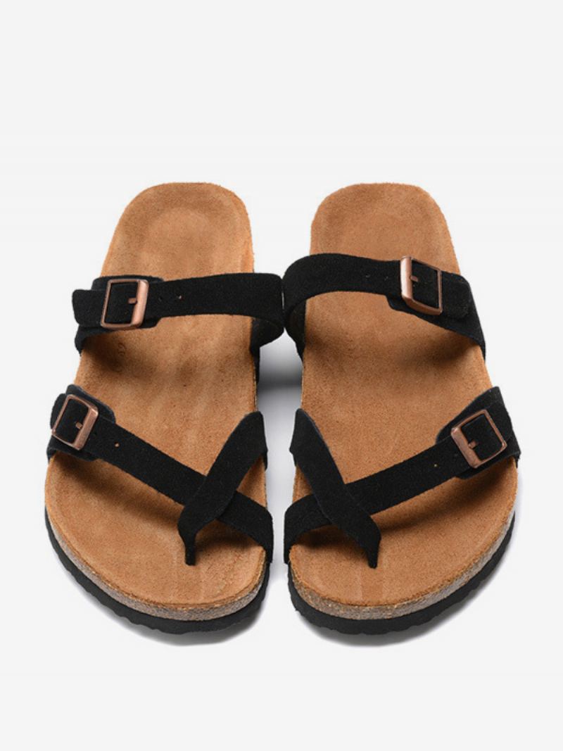 Menns Herre Sandaler Slip-on Okseskinn Justerbar Stropp Spenne Tøfler Flate
