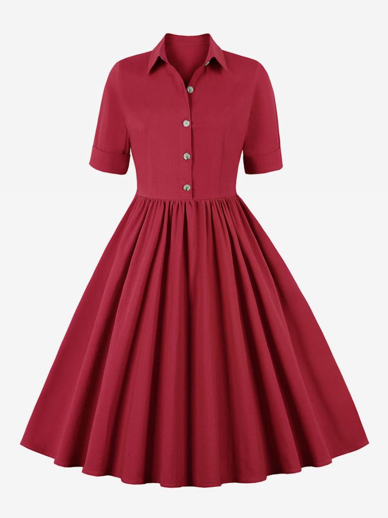 Retrokjole For Kvinner 1950-talls Audrey Hepburn-stil Svart Korte Ermer Turndown-svingkjole Med Krage
