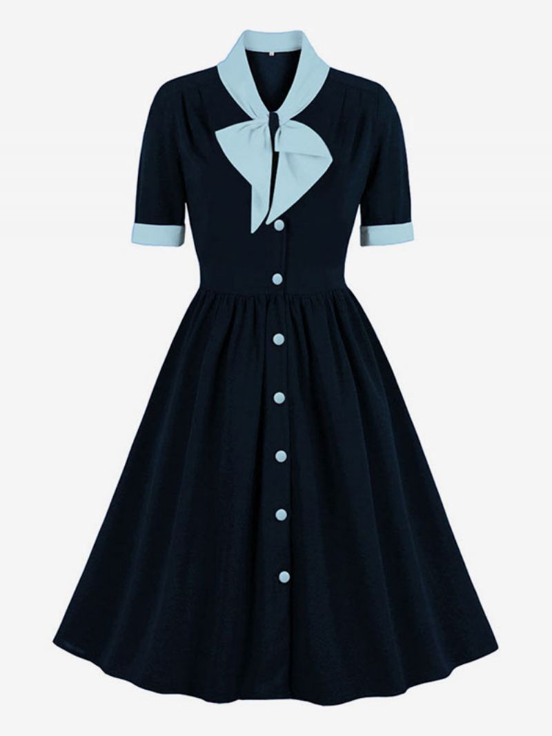 Vintagekjole 1950-talls Audrey Hepburn-stil Grønn Tofarget Dame Volanger Kortermet Rockabilly-kjole