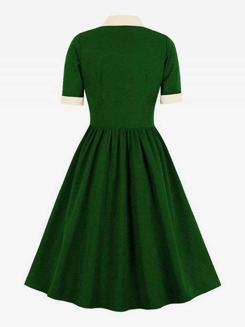 Vintagekjole 1950-talls Audrey Hepburn-stil Grønn Tofarget Dame Volanger Kortermet Rockabilly-kjole - Grønn