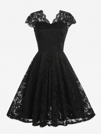 Vintagekjole For Kvinner 1950-talls Audrey Hepburn-stil V-hals Blonder Ermeløs Medium Svingkjole