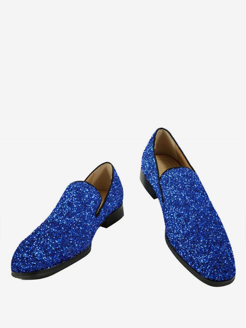 Herre Blå Glitter Paljetter Loafers Rund Toe Slip On Prom Party Bryllup Sko
