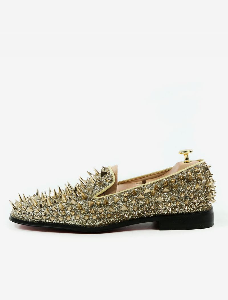 Herre Loafers Gull Ball Party Bryllup Sko Rund Toe Skinnnagler Slip On Spike - Gull