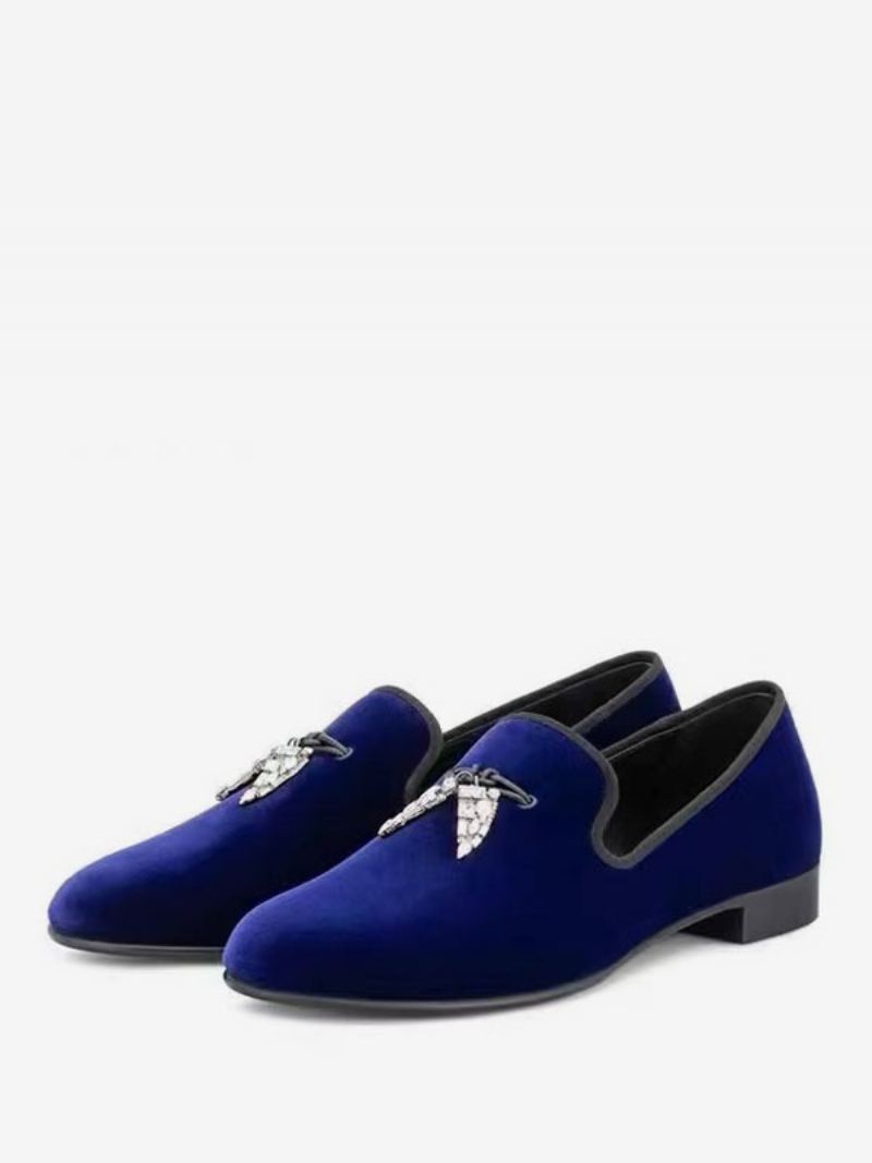 Loafers For Menn Svart Semsket Overdel Metall 'hai Tann Rund Toe Slip On Prom Party Bryllupssko - Blendende Blå