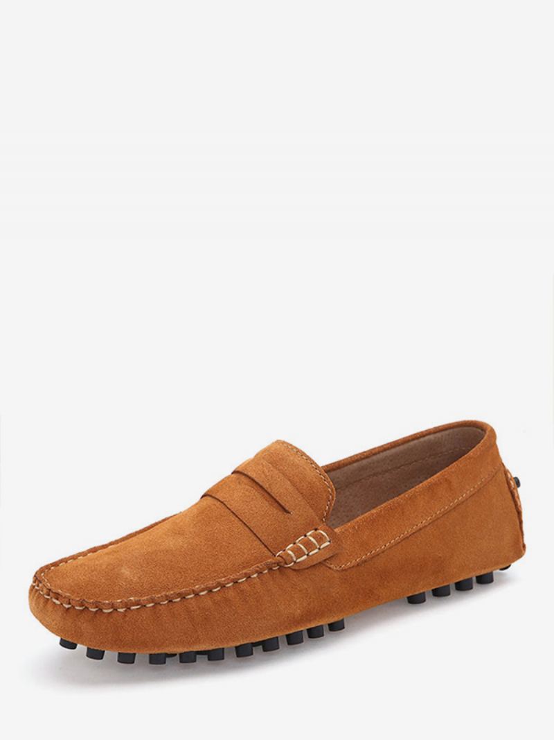 Menns Loafer Sko Slip-on Monk Strap Rund Toe Semsket Skinn - Lysebrun
