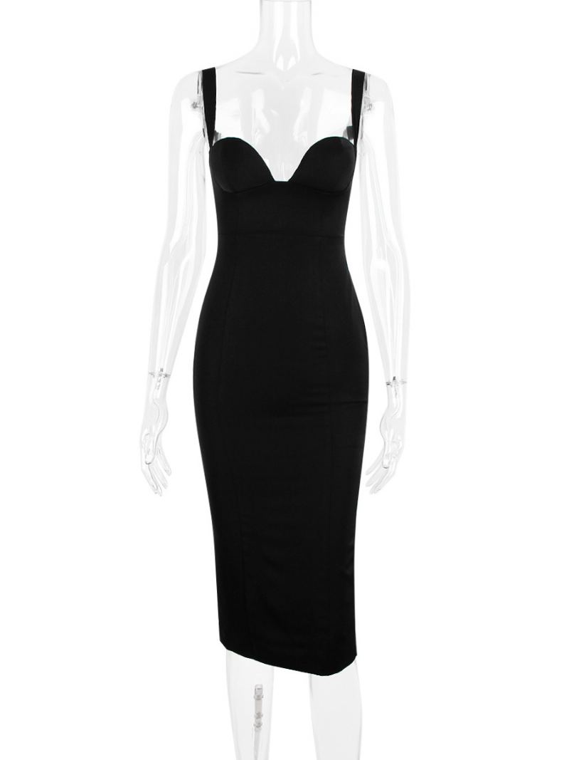 Kvinners Bodycon-kjoler Svarte Stropper Hals Elegant Ermeløs Blyantkjole - Svart