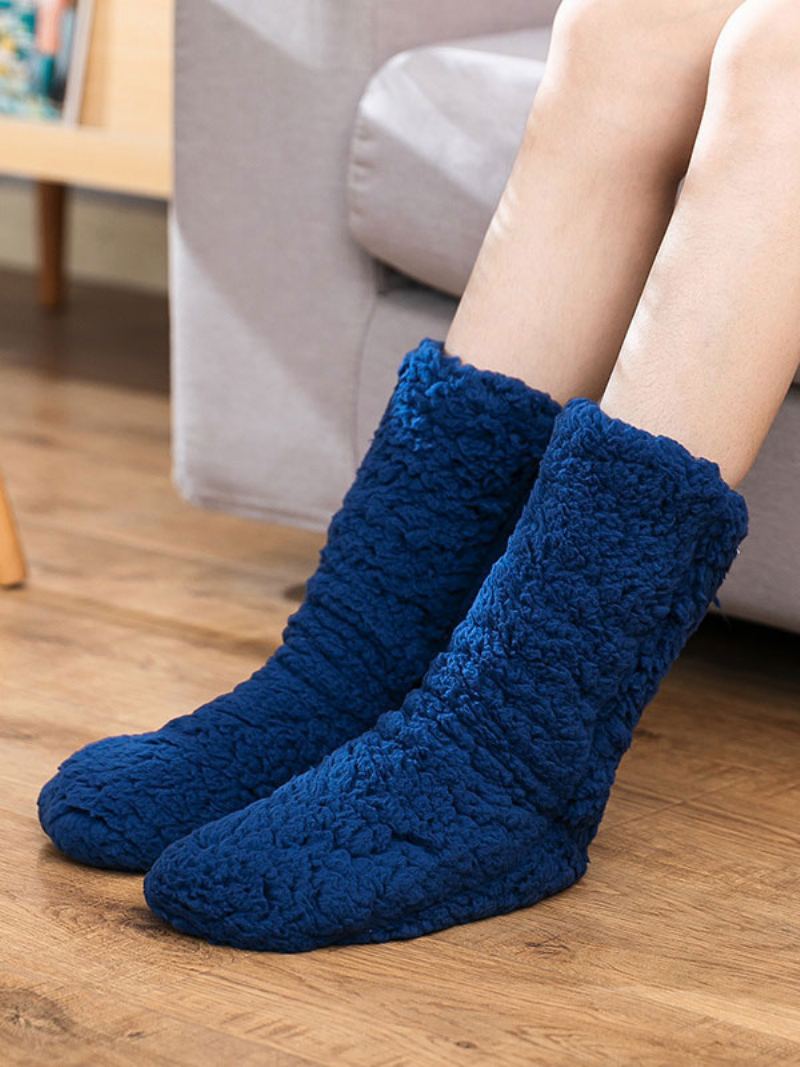 Svarte Sokker Høy Kvalitet Fluffy Knit Vinter Tykk Varm Koselig Fuzzy Calcetines Felpa Floor Invierno Damesokker - Mørk Navy