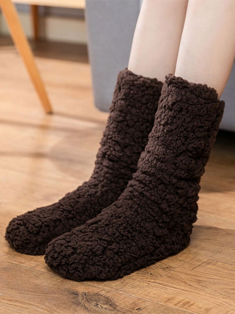 Svarte Sokker Høy Kvalitet Fluffy Knit Vinter Tykk Varm Koselig Fuzzy Calcetines Felpa Floor Invierno Damesokker - Kaffebrun
