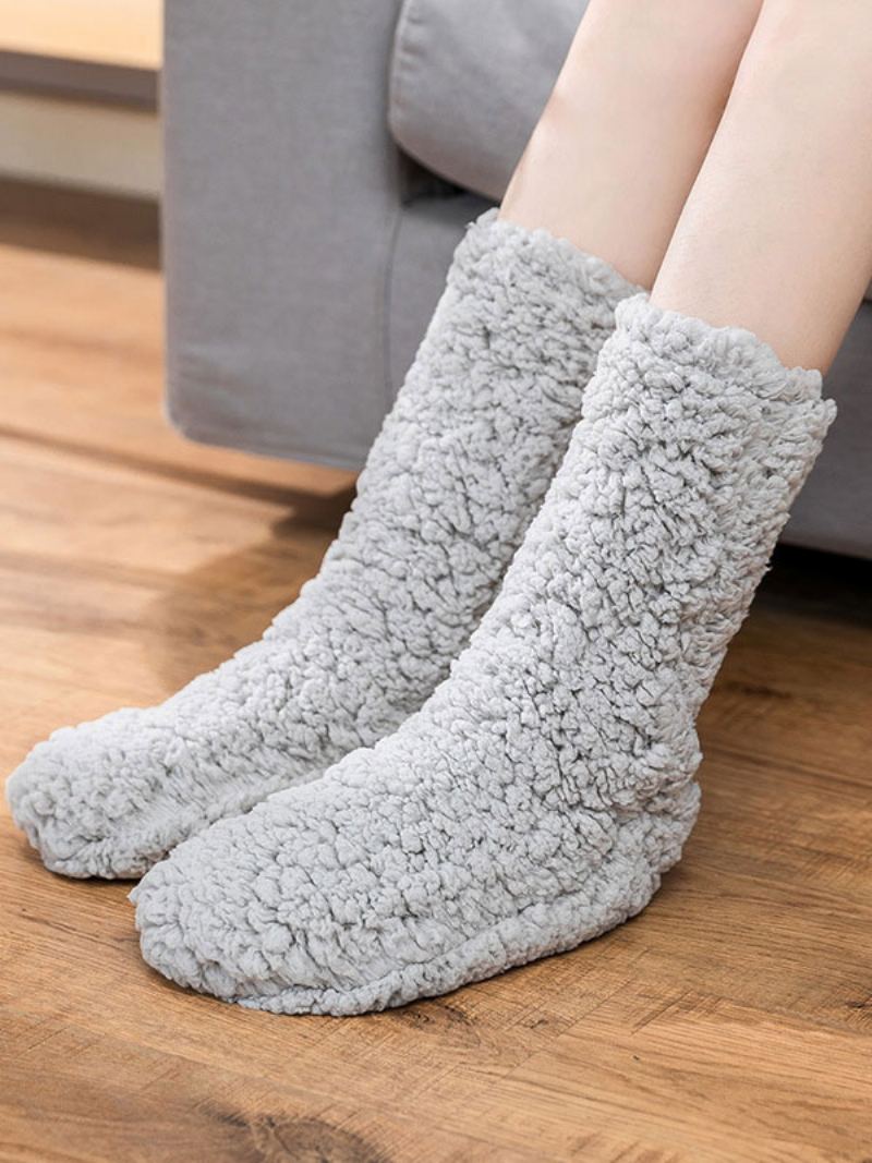 Svarte Sokker Høy Kvalitet Fluffy Knit Vinter Tykk Varm Koselig Fuzzy Calcetines Felpa Floor Invierno Damesokker - Lysegrå