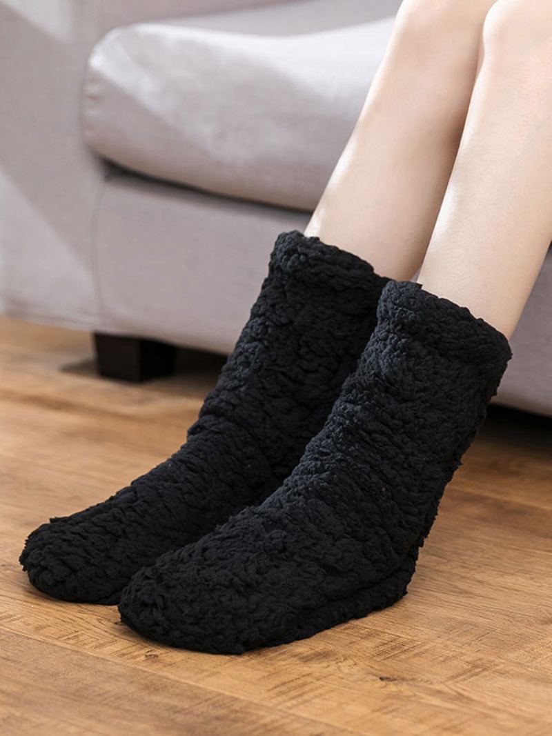 Svarte Sokker Høy Kvalitet Fluffy Knit Vinter Tykk Varm Koselig Fuzzy Calcetines Felpa Floor Invierno Damesokker - Sort