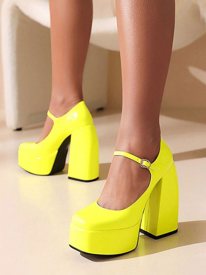 Dameplattform Mary Jane Pumps Chunky Heel - Gul