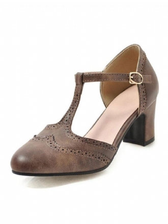 Kvinner Mellom-lave Hæler Mandel Tå Tykk Hæl T-type Bandasje Vintage Pumps