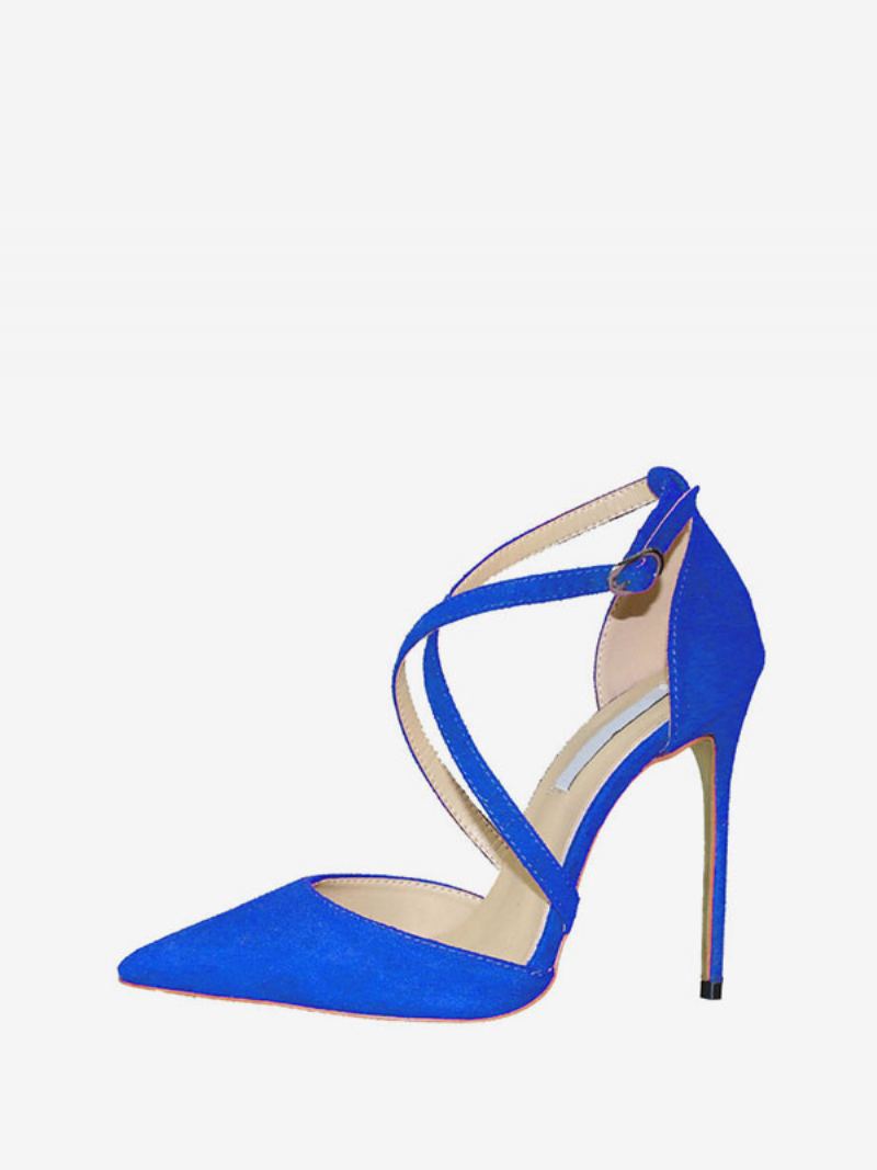 Kvinner Semsket Høye Hæler Spiss Tå Kryssende Stiletto Prom Heel Pumps - Kongeblå