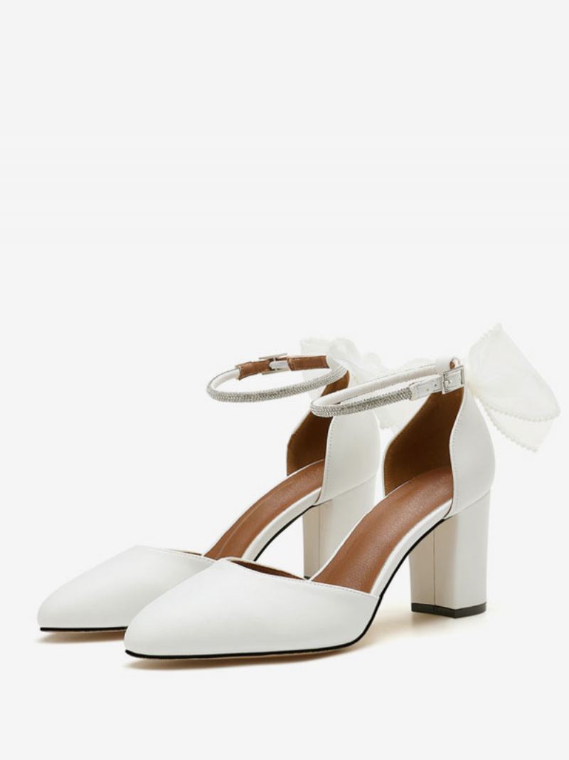 Kvinners Block Heel Pumps Buer Rund Toe Ankel Strap - Hvit