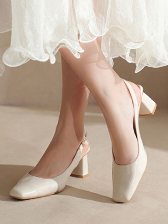 Kvinners Block Heel Pumps Square Toe Slingback Hæler