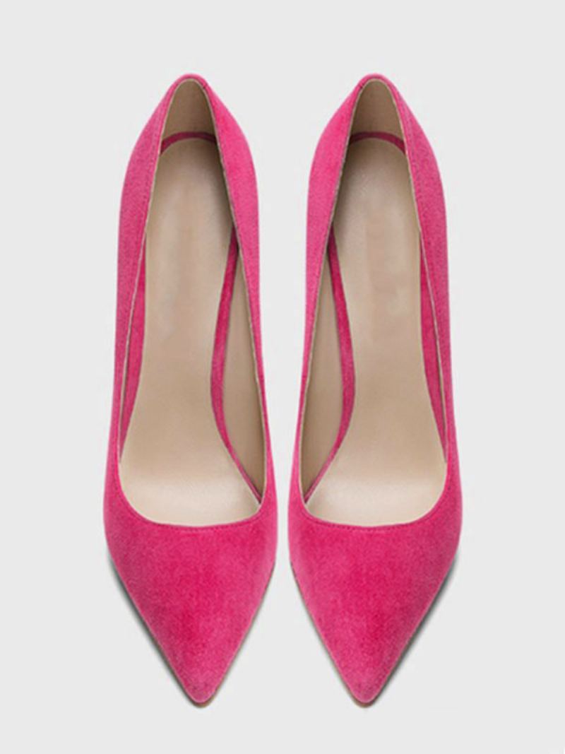 Kvinners Spisse Tå Stiletto Prom Heel Pumps Imitert Semsket Skinn - Rose