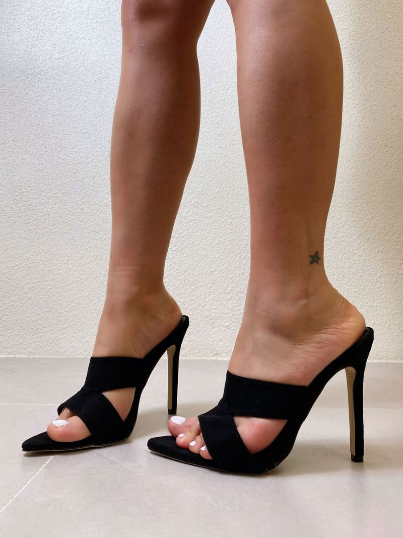 Slidesandaler For Kvinner Chic Micro Suede Øvre Spiss Tå Stiletto Hæltøfler