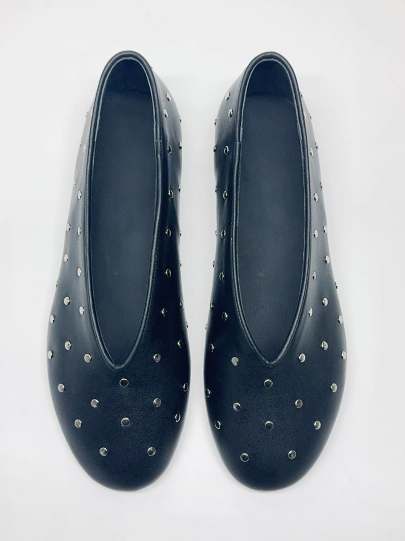 Black Ballerina Flats Kvinner Rund Toe Beaded Slip On Ballet - Svart