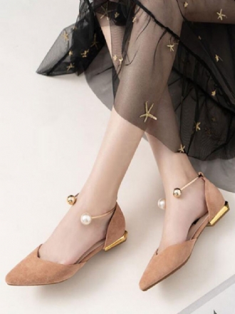 Kvinner Flate Sko Naken Spiss Tå Slip-on Metall Detaljer Ankel Stropp Ballerina Flats