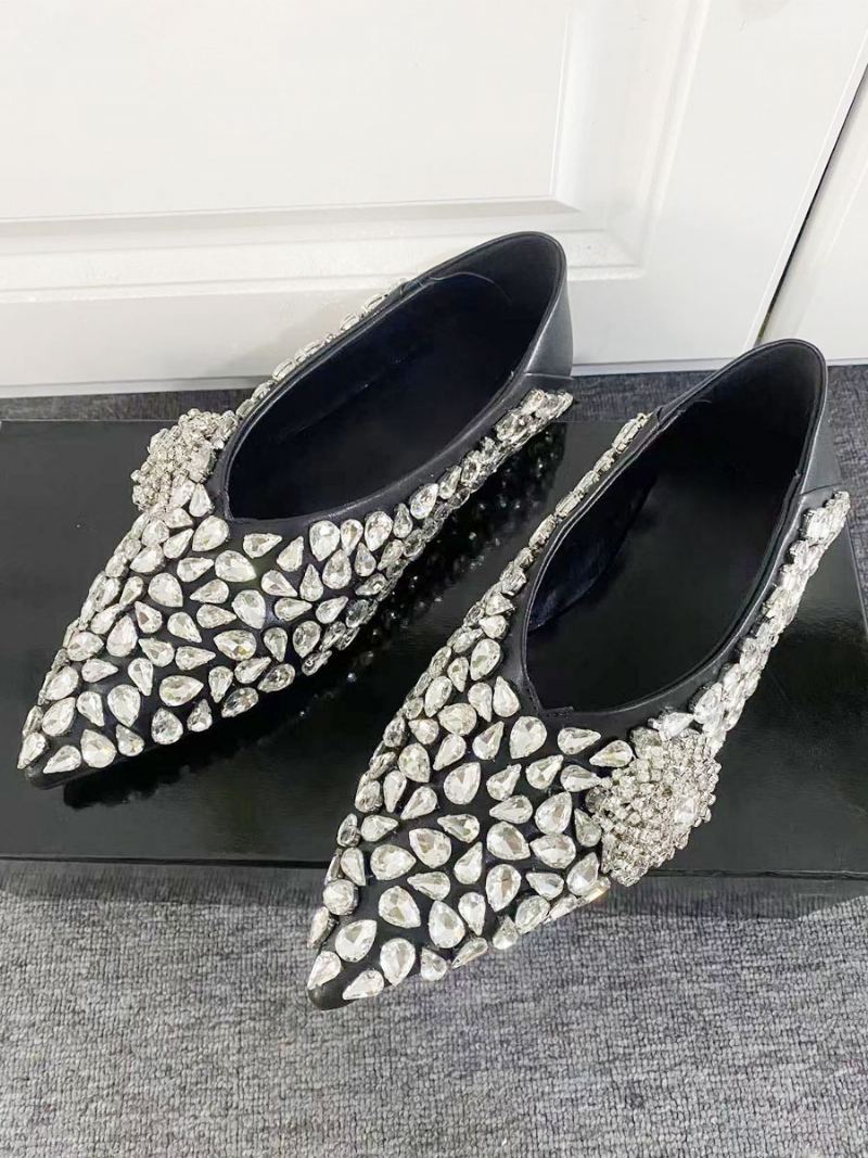 Kvinners Ballett Flats Rhinestones Spiss Tå Slip On Party Sko