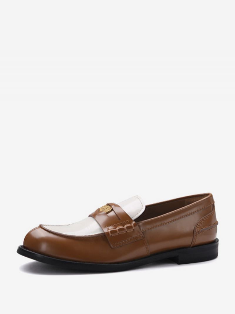 Penny Loafers For Kvinner Rund Tå Slip On Flate Sko - Kaffe Brun