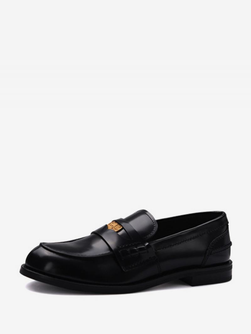 Penny Loafers For Kvinner Rund Tå Slip On Flate Sko - Sort