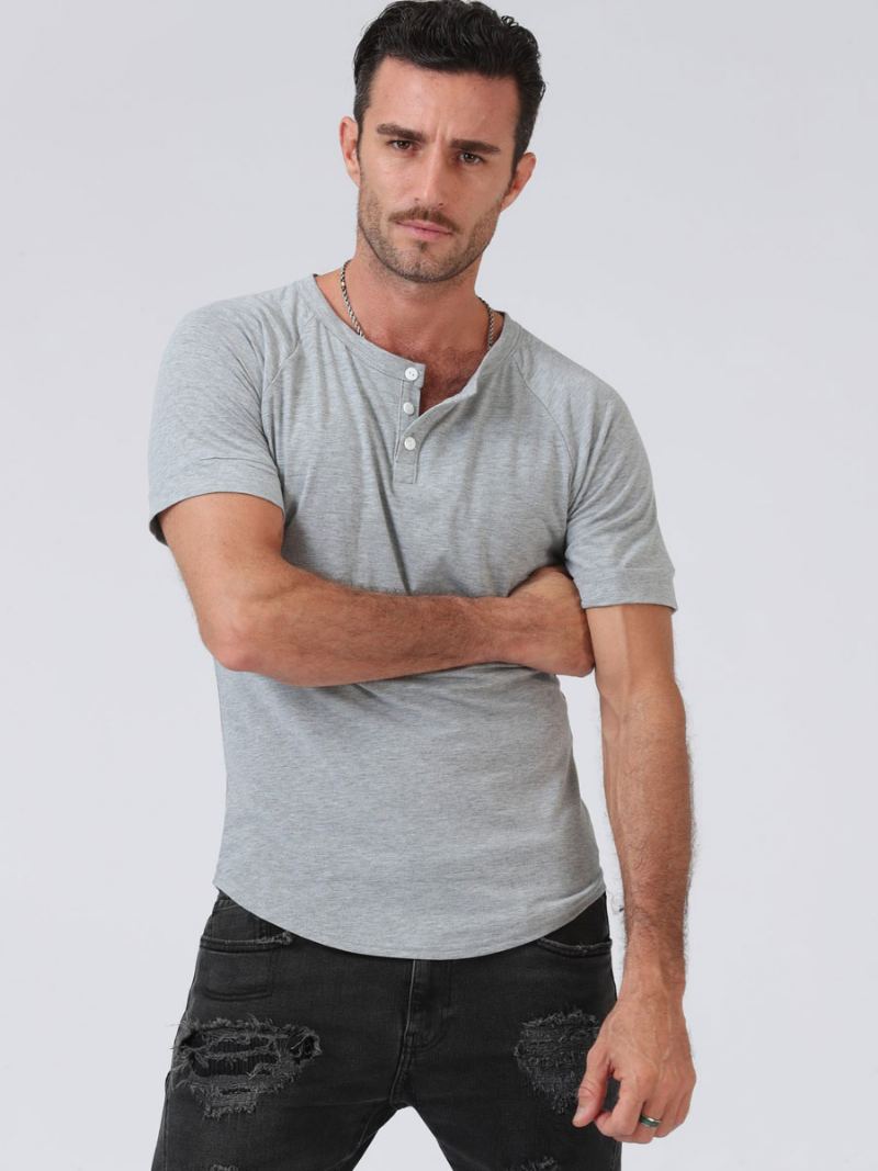 Herre-t-skjorter Casual Jewel Neck Korte Ermer - Lys Grå