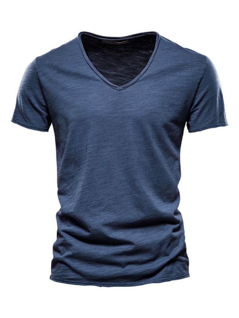Herre T-skjorter Elegante V-hals Korte Ermer - Mørk Navy