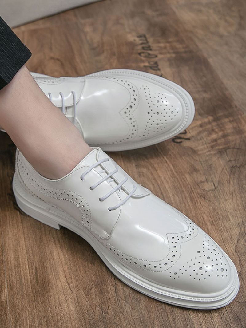 Kjole Sko For Menn Mote Rund Toe Lace Up Pu Lær - Hvit