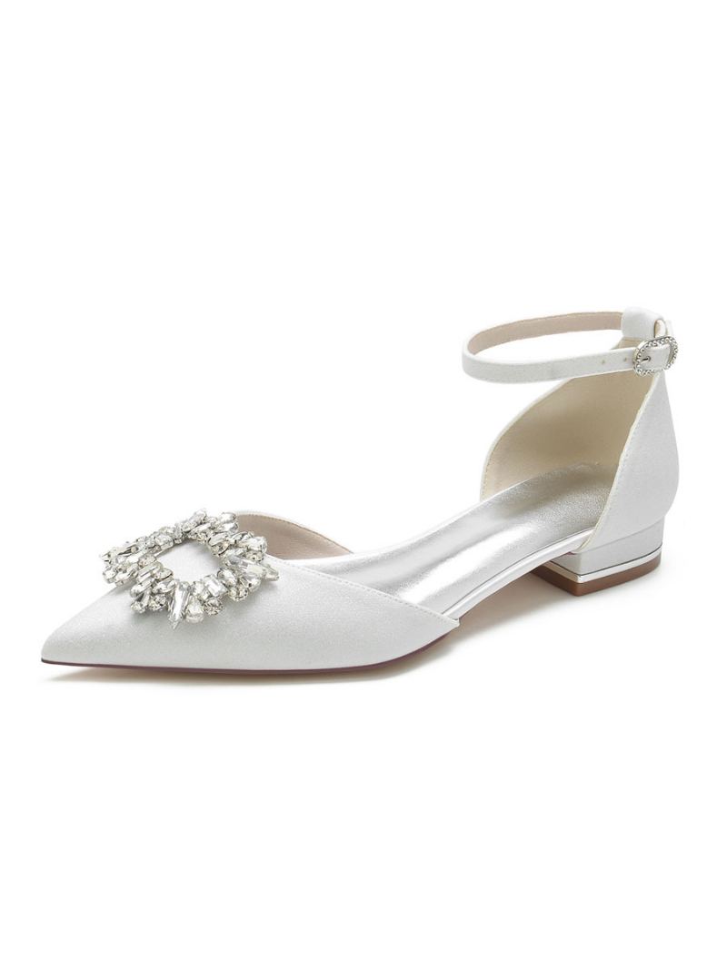 Brudesko For Kvinner Rhinestones Ankelstropp Flat I Sateng