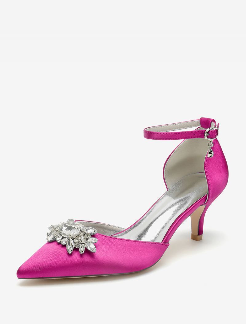 Bryllupssko For Kvinner Brude Pumps Satin Spiss Rhinestones - Rose
