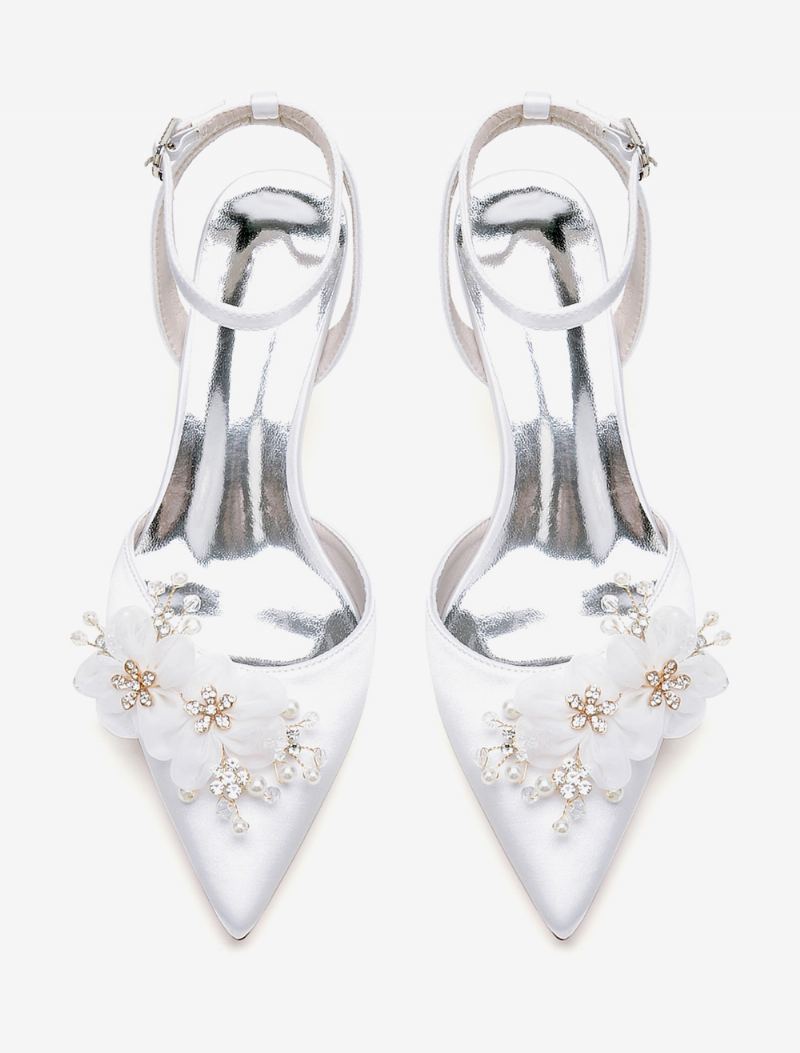 Bryllupssko For Kvinner Brude Pumps Satin Spiss Tå - Hvit