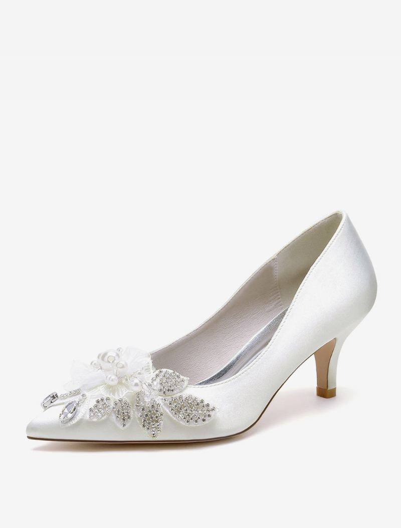 Bryllupssko For Kvinner Brude Pumps Satin Spiss Tå - Elfenben