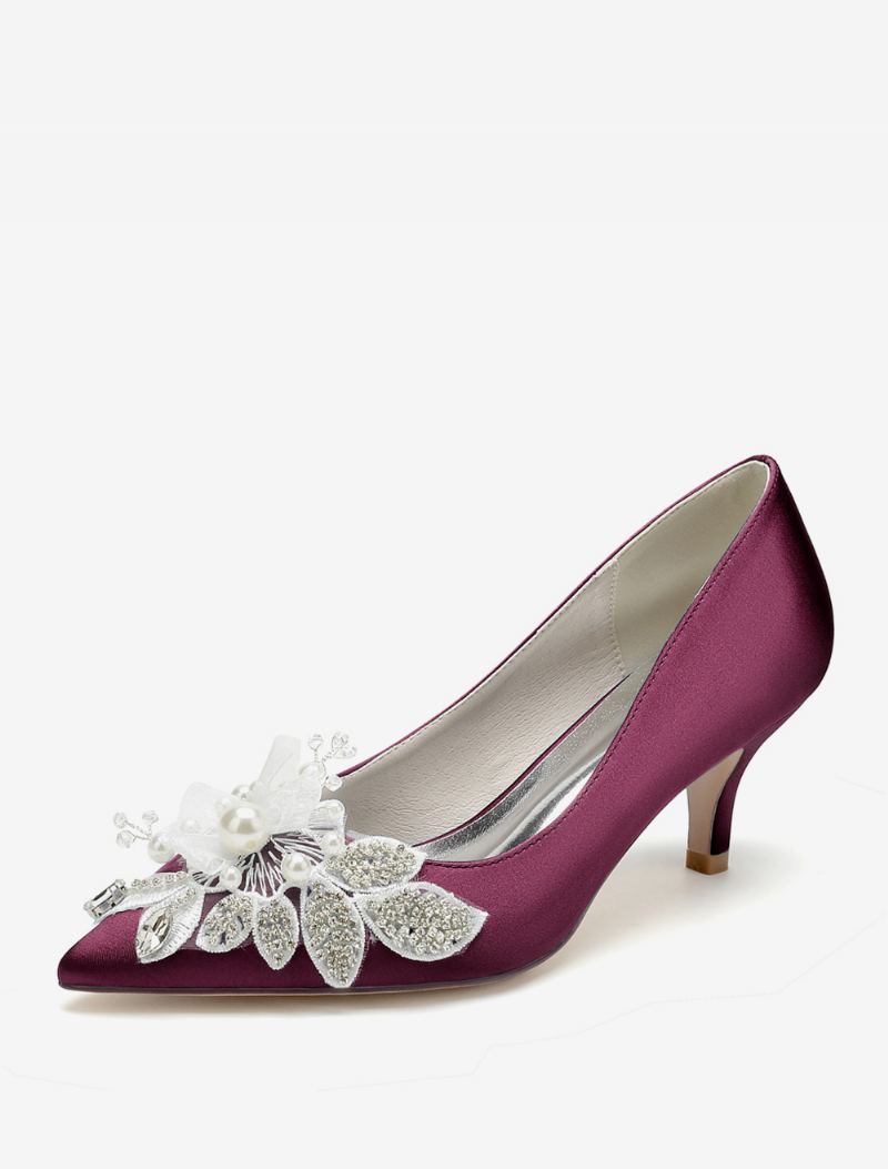 Bryllupssko For Kvinner Brude Pumps Satin Spiss Tå - Burgunder