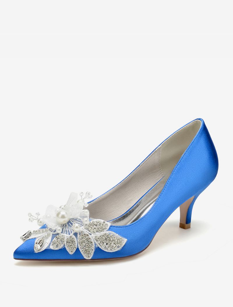 Bryllupssko For Kvinner Brude Pumps Satin Spiss Tå - Kongeblå