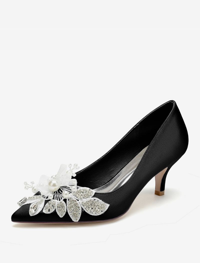 Bryllupssko For Kvinner Brude Pumps Satin Spiss Tå - Sort