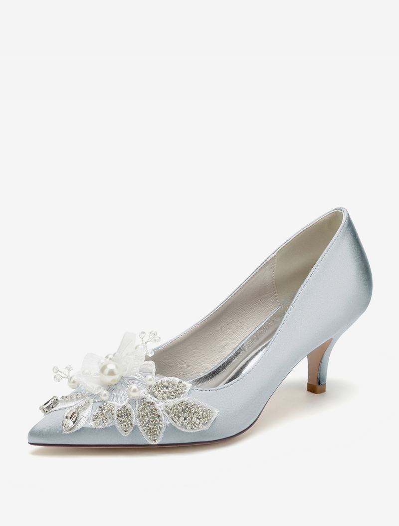 Bryllupssko For Kvinner Brude Pumps Satin Spiss Tå - Sølv
