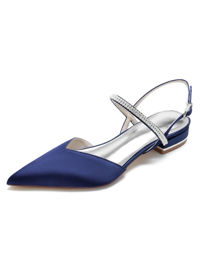 Dame Rhinestones Mary Jane Slingback Brudeleiligheter I Sateng - Dyp Blå