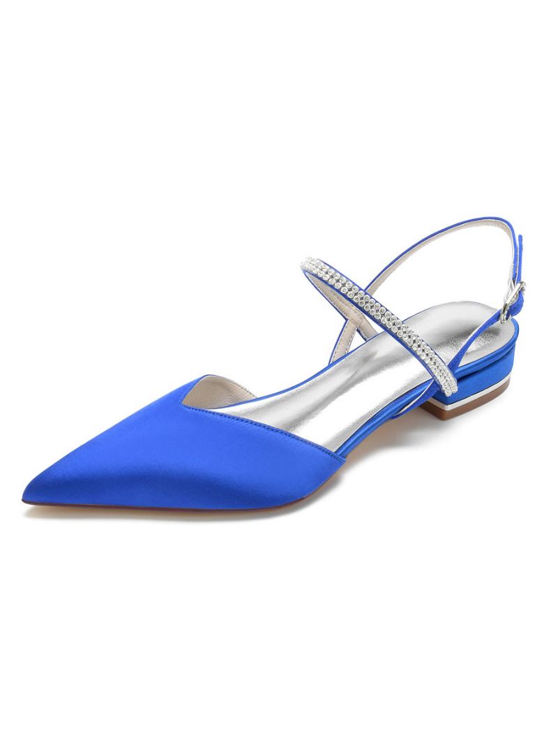 Dame Rhinestones Mary Jane Slingback Brudeleiligheter I Sateng - Kongeblå