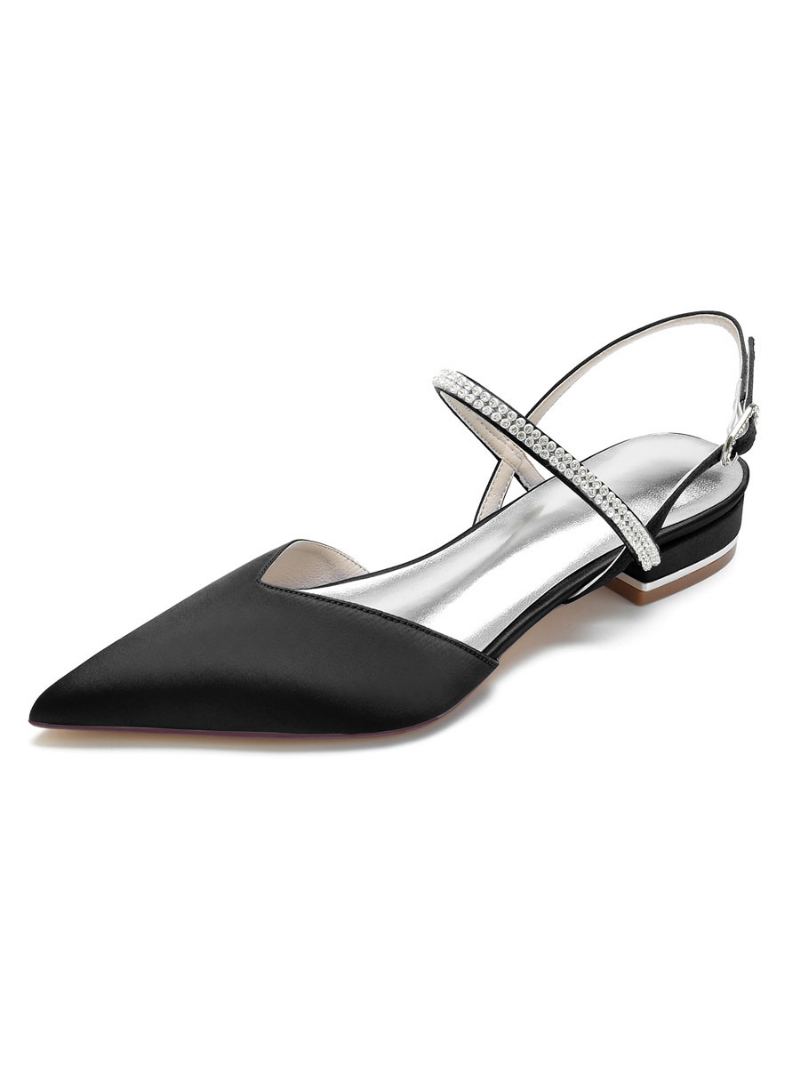 Dame Rhinestones Mary Jane Slingback Brudeleiligheter I Sateng - Sort