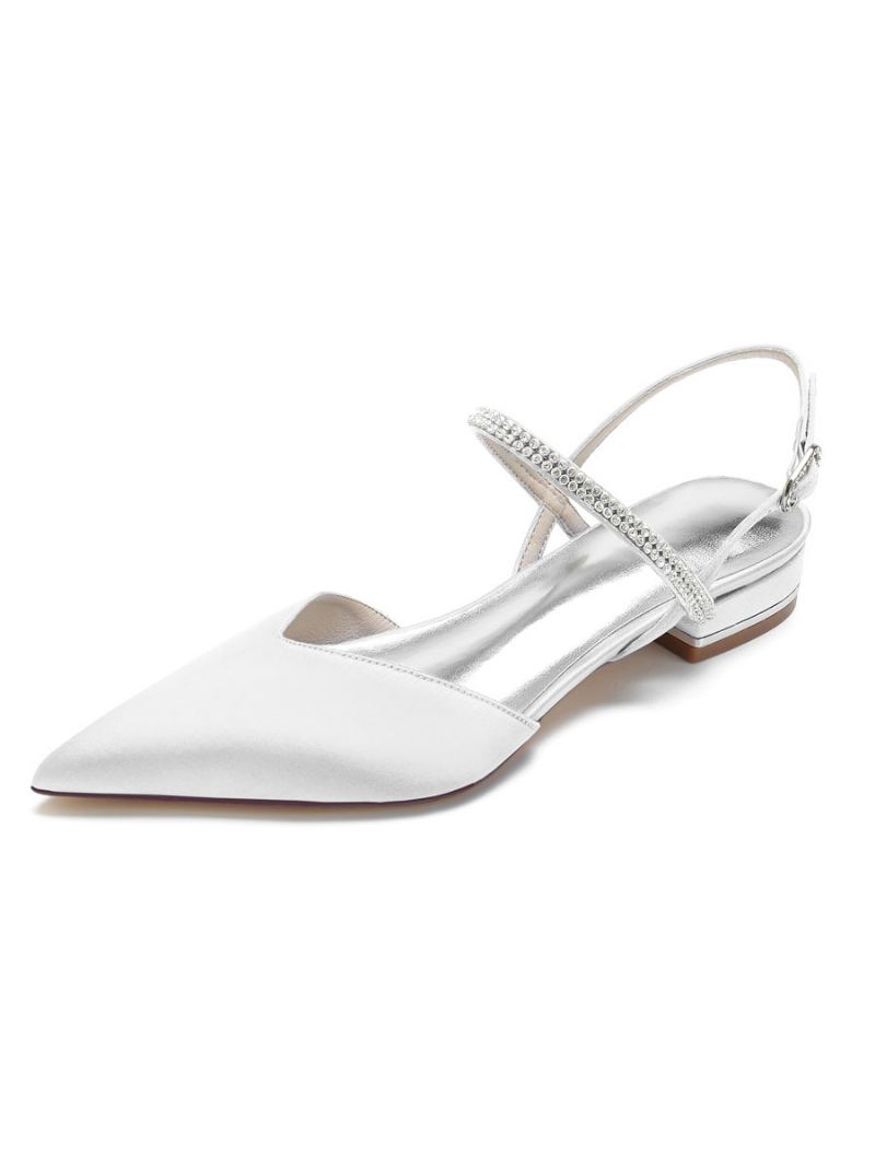 Dame Rhinestones Mary Jane Slingback Brudeleiligheter I Sateng - Hvit