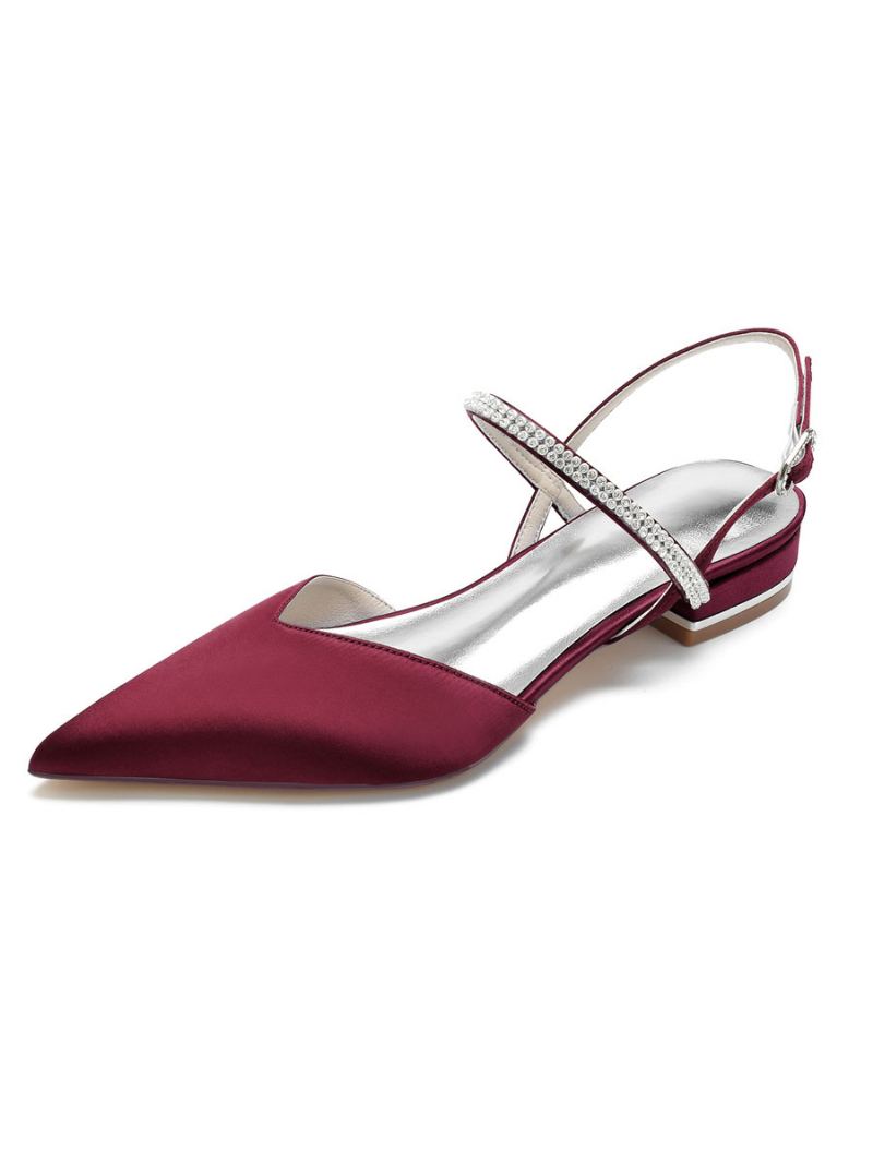 Dame Rhinestones Mary Jane Slingback Brudeleiligheter I Sateng - Burgunder