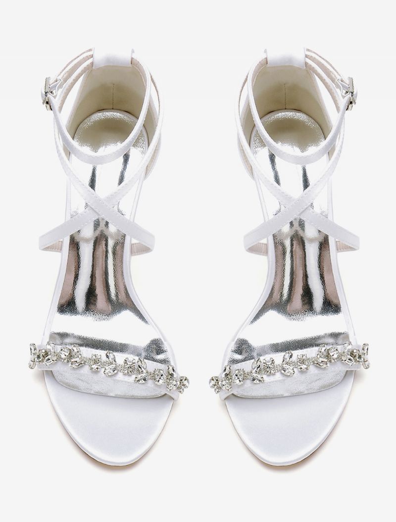 Kvinners Brudesandaler Hvit Sateng Sexy Åpen Tå Rhinestones Bryllupssandaler - Hvit